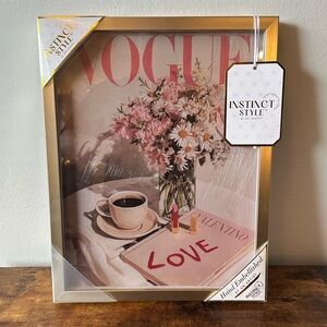 Vogue Luxury Framed Art Print Flowers Coffee Gold Frame & Glass Wall Decor NWT